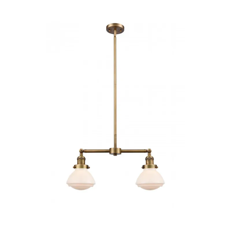 Franklin Restoration Olean 2 Light 22 inch Brushed Brass Island Light Ceiling Light in Matte White Glass, Franklin Restoration