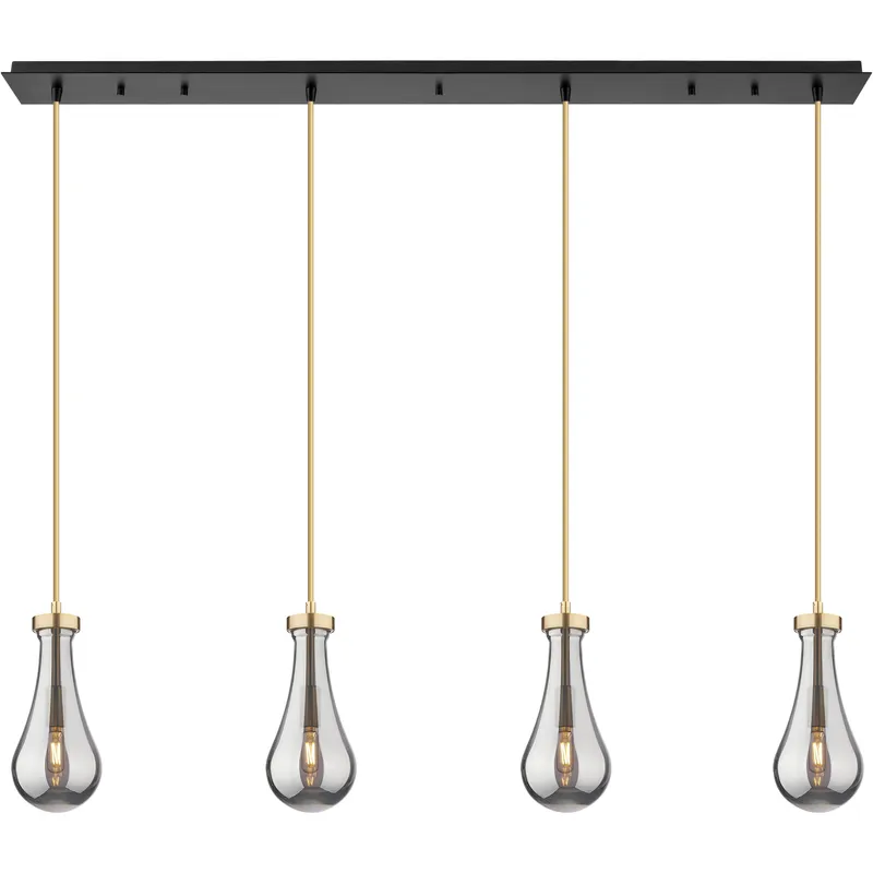 Owego 4 Light 48.88 inch Champagne Bronze Linear Pendant Ceiling Light in Light Smoke Glass