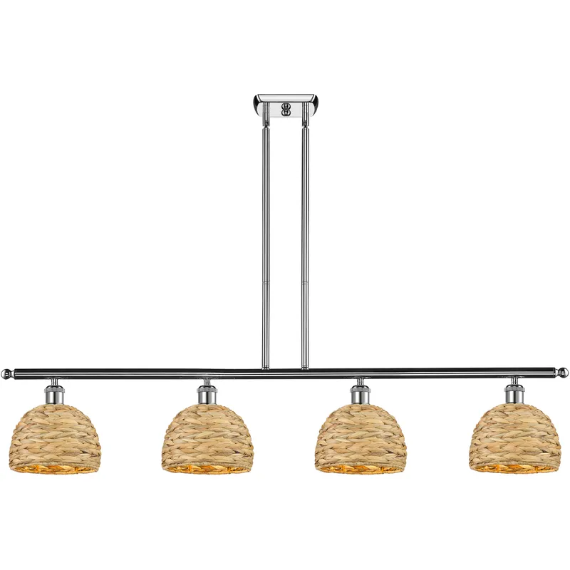 Woven Rattan Island Light Ceiling Light in Polished Chrome