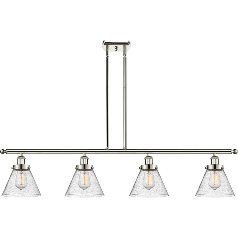 Ballston Large Cone 4 Light 48 inch Polished Nickel Island Light Ceiling Light in Seedy Glass