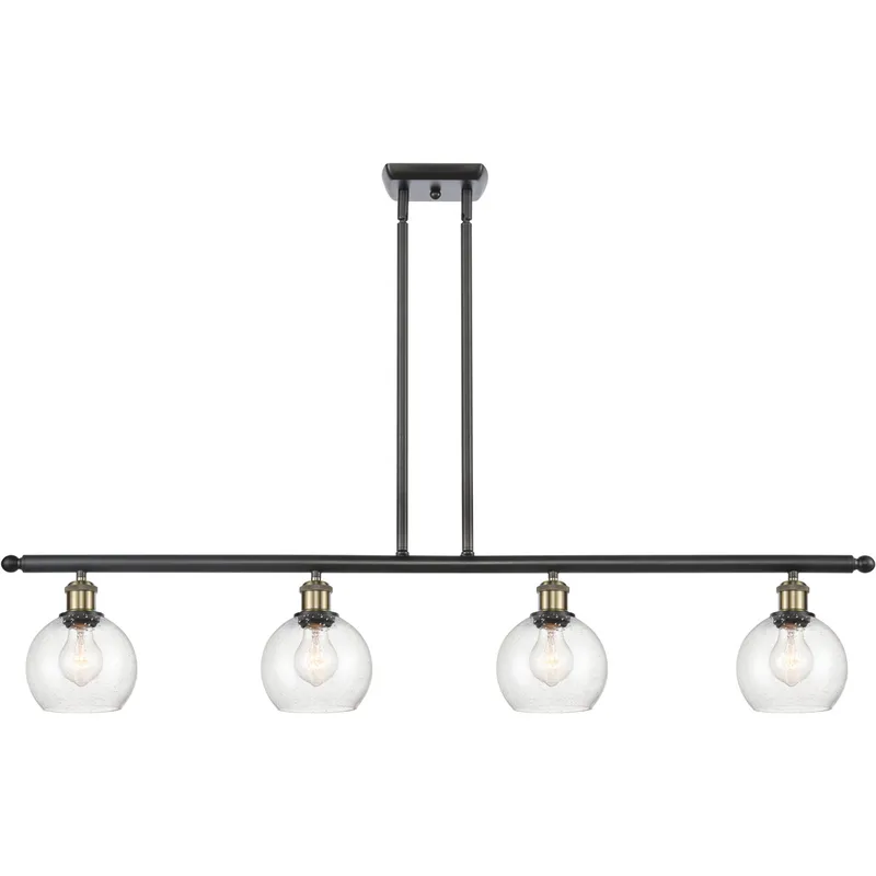 Ballston Athens Island Light Ceiling Light in Black Antique Brass, Seedy Glass