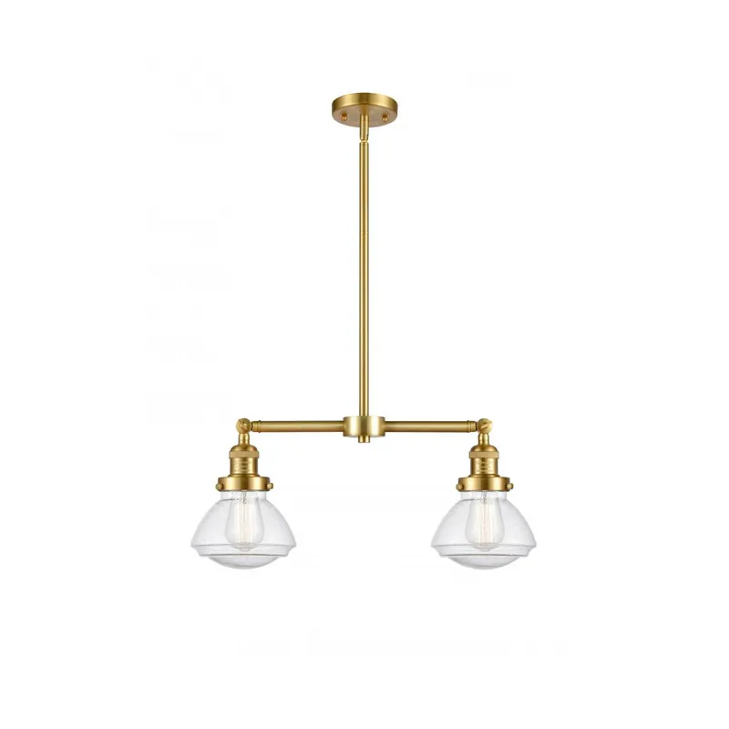 Franklin Restoration Olean 2 Light 22 inch Satin Gold Island Light Ceiling Light in Seedy Glass, Franklin Restoration