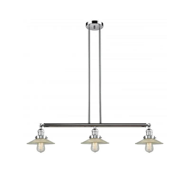 Franklin Restoration Halophane 3 Light 41 inch Polished Chrome Island Light Ceiling Light in Clear Halophane Glass, Franklin Restoration
