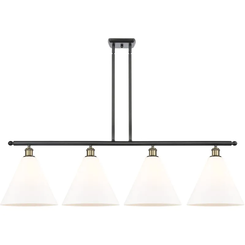 Ballston Ballston Cone Island Light Ceiling Light in Black Antique Brass, Matte White Glass