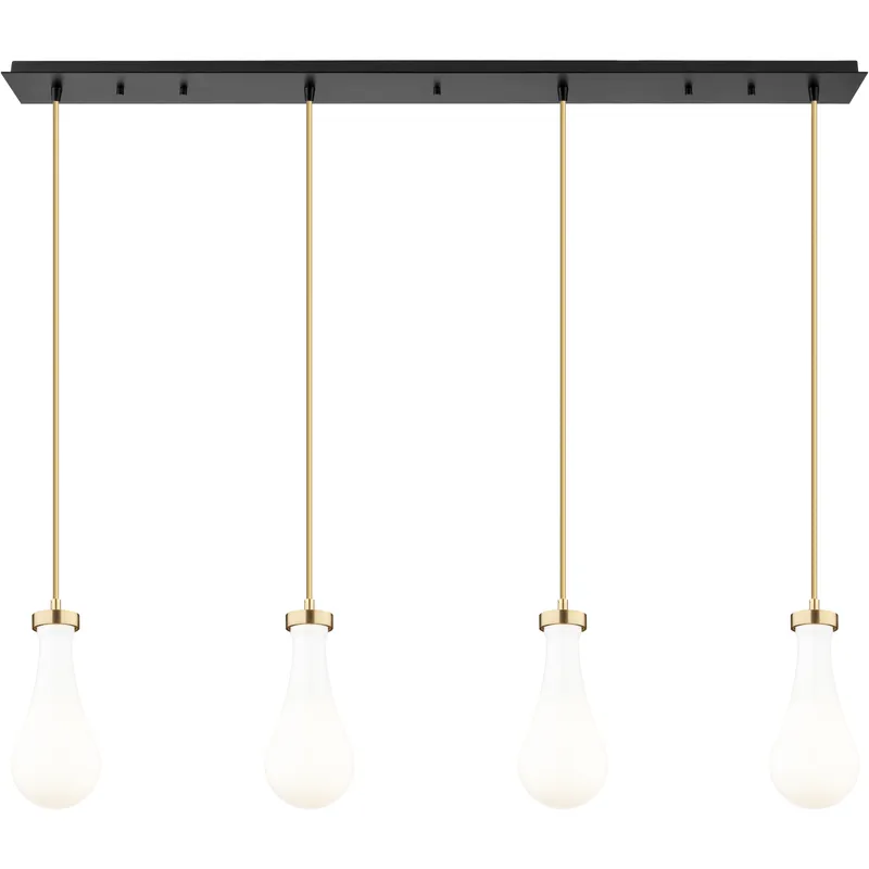 Owego 4 Light 36.63 inch Champagne Bronze Linear Pendant Ceiling Light in Gloss White Glass