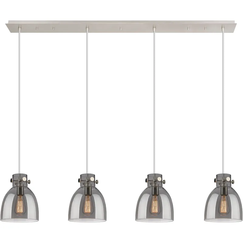 Newton Bell 4 Light 51.75 inch Polished Nickel Linear Pendant Ceiling Light in Light Smoke Glass