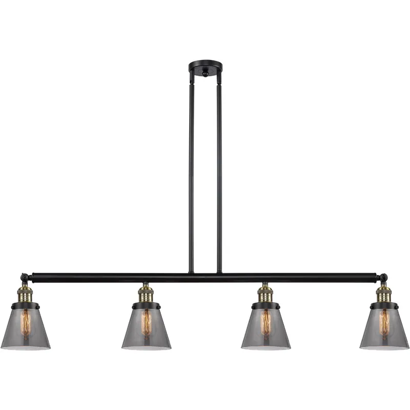 Franklin Restoration Small Cone LED 50.88 inch Black Antique Brass Island Light Ceiling Light in Plated Smoke Glass, Franklin Restoration