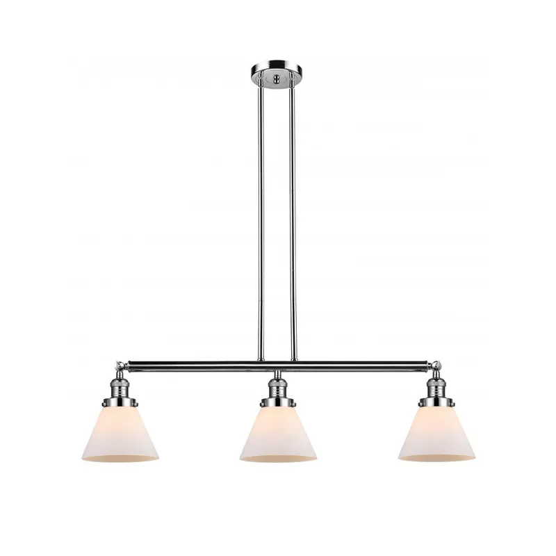 Franklin Restoration Large Cone 3 Light 40 inch Polished Nickel Island Light Ceiling Light in Matte White Glass, Franklin Restoration