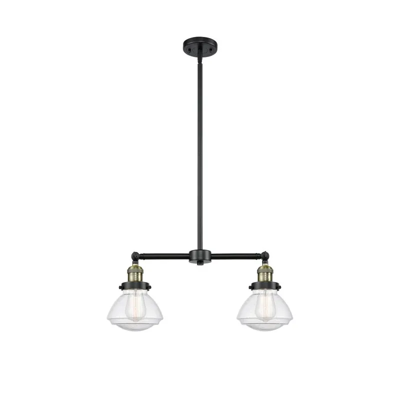 Franklin Restoration Olean 2 Light 22 inch Black Antique Brass Island Light Ceiling Light in Seedy Glass, Franklin Restoration