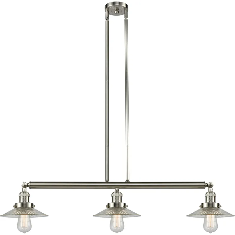 Franklin Restoration Halophane 3 Light 41 inch Brushed Satin Nickel Island Light Ceiling Light in Clear Halophane Glass, Franklin Restoration
