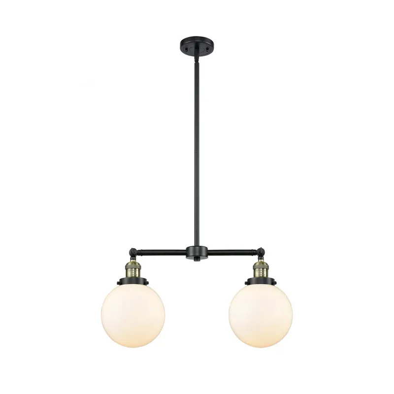 Franklin Restoration Large Beacon 2 Light 43 inch Black Antique Brass Island Light Ceiling Light in Matte White Glass, Franklin Restoration