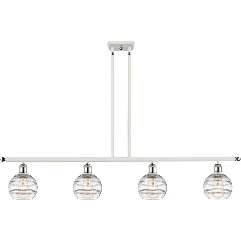 Ballston Rochester 4 Light 48 inch White Polished Chrome Stem Hung Island Light Ceiling Light