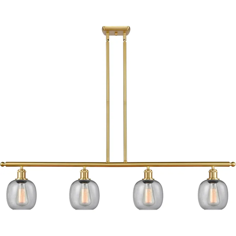 Ballston Belfast 4 Light 48 inch Satin Gold Island Light Ceiling Light in Seedy Glass, Ballston