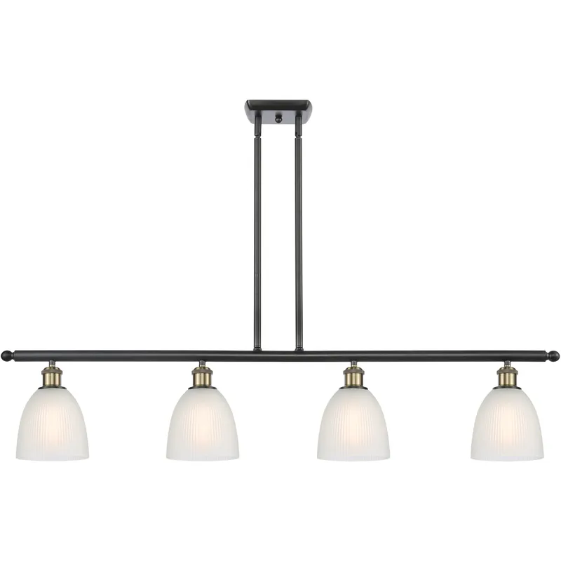 Ballston Castile 4 Light 48 inch Black Antique Brass Island Light Ceiling Light in White Glass, Ballston
