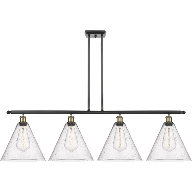 Ballston Ballston Cone Island Light Ceiling Light in Black Antique Brass, Seedy Glass