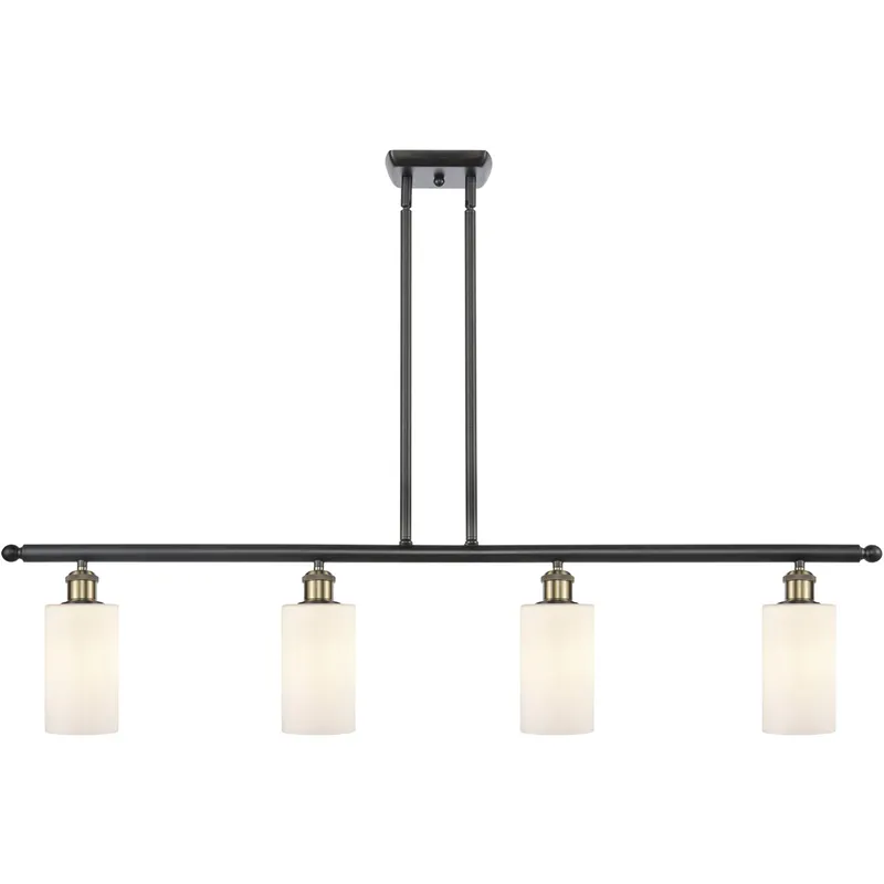 Ballston Clymer LED 48 inch Black Antique Brass Island Light Ceiling Light in Matte White Glass, Ballston
