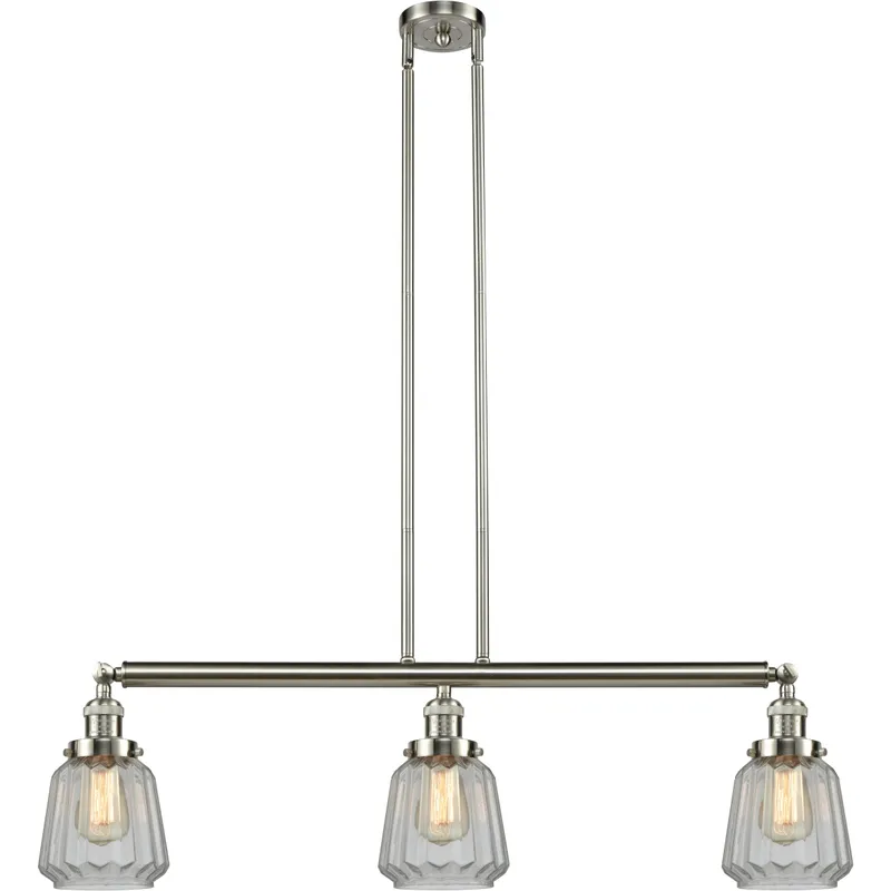 Franklin Restoration Chatham 3 Light 38.75 inch Brushed Satin Nickel Island Light Ceiling Light in Clear Glass, Franklin Restoration