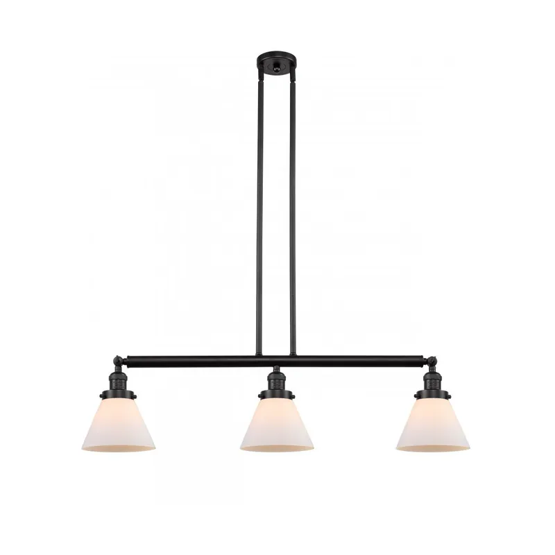 Franklin Restoration Large Cone 3 Light 40 inch Oil Rubbed Bronze Island Light Ceiling Light in Matte White Glass, Franklin Restoration