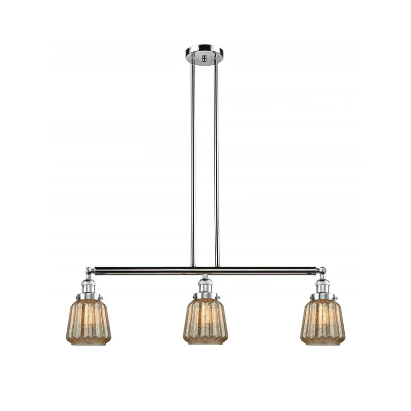 Franklin Restoration Chatham 3 Light 39 inch Polished Chrome Island Light Ceiling Light in Mercury Glass, Franklin Restoration