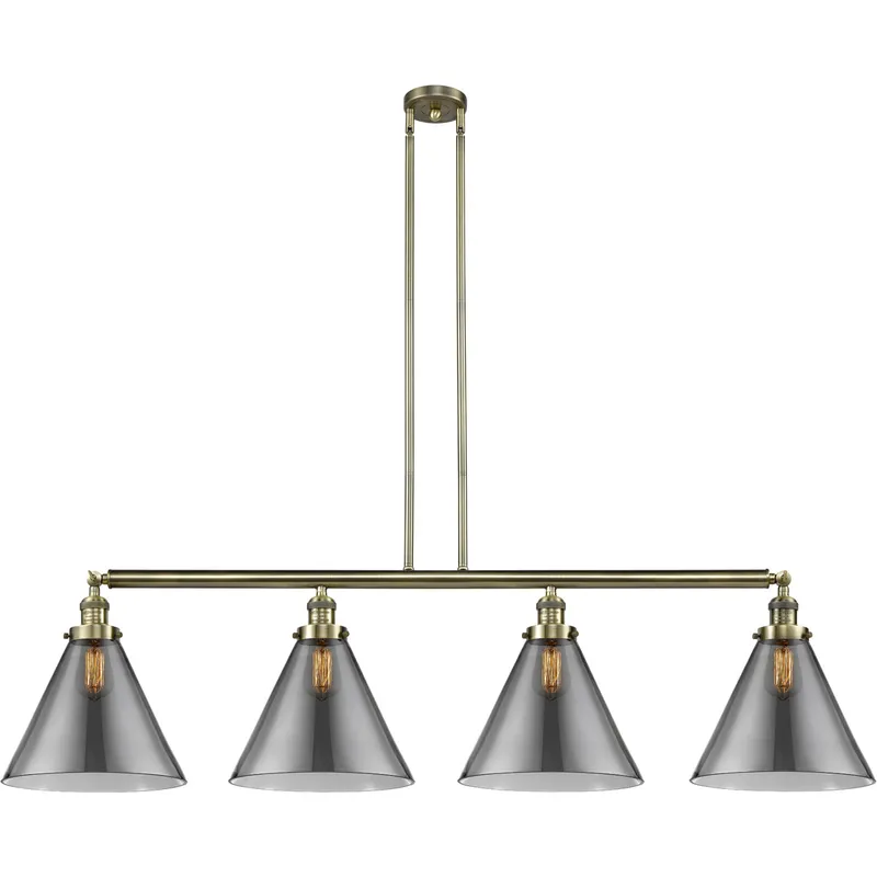 Franklin Restoration X-Large Cone LED 56 inch Antique Brass Island Light Ceiling Light in Plated Smoke Glass, Franklin Restoration