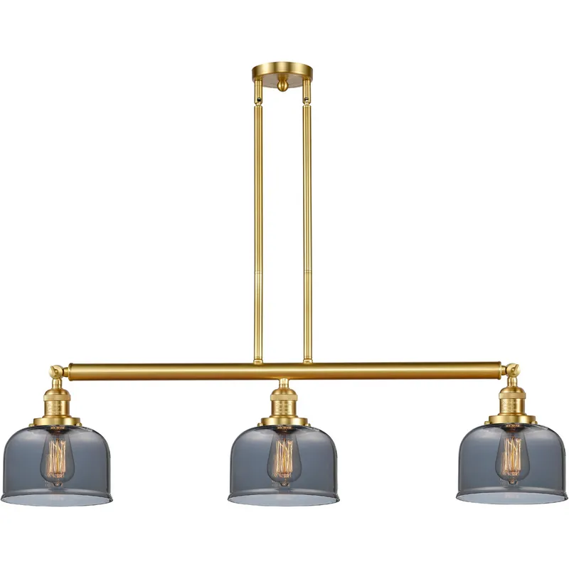 Franklin Restoration Large Bell LED 41 inch Satin Gold Island Light Ceiling Light in Plated Smoke Glass, Franklin Restoration