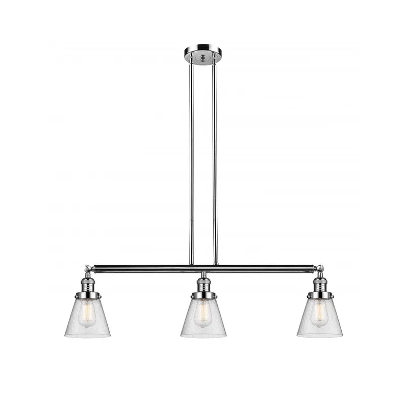 Franklin Restoration Small Cone 3 Light 39 inch Polished Nickel Island Light Ceiling Light in Seedy Glass, Franklin Restoration