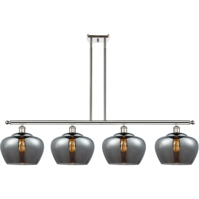 Ballston Large Fenton LED 48 inch Polished Nickel Island Light Ceiling Light in Plated Smoke Glass, Ballston