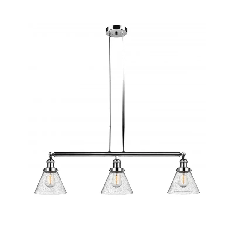 Franklin Restoration Large Cone 3 Light 40 inch Polished Nickel Island Light Ceiling Light in Seedy Glass, Franklin Restoration