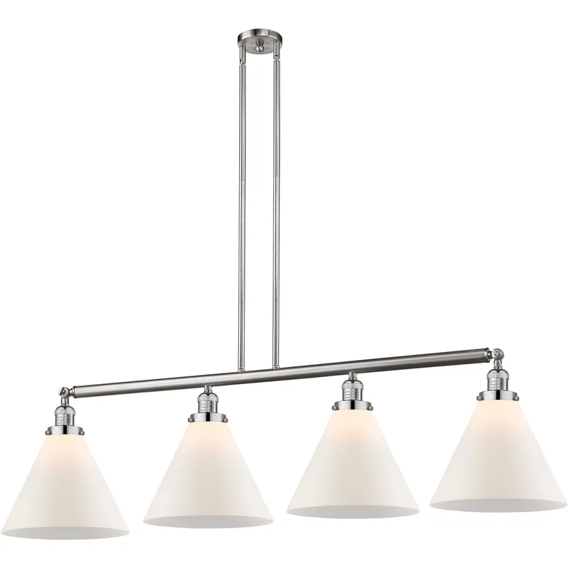 Franklin Restoration X-Large Cone LED 56 inch Brushed Satin Nickel Island Light Ceiling Light in Matte White Glass, Franklin Restoration
