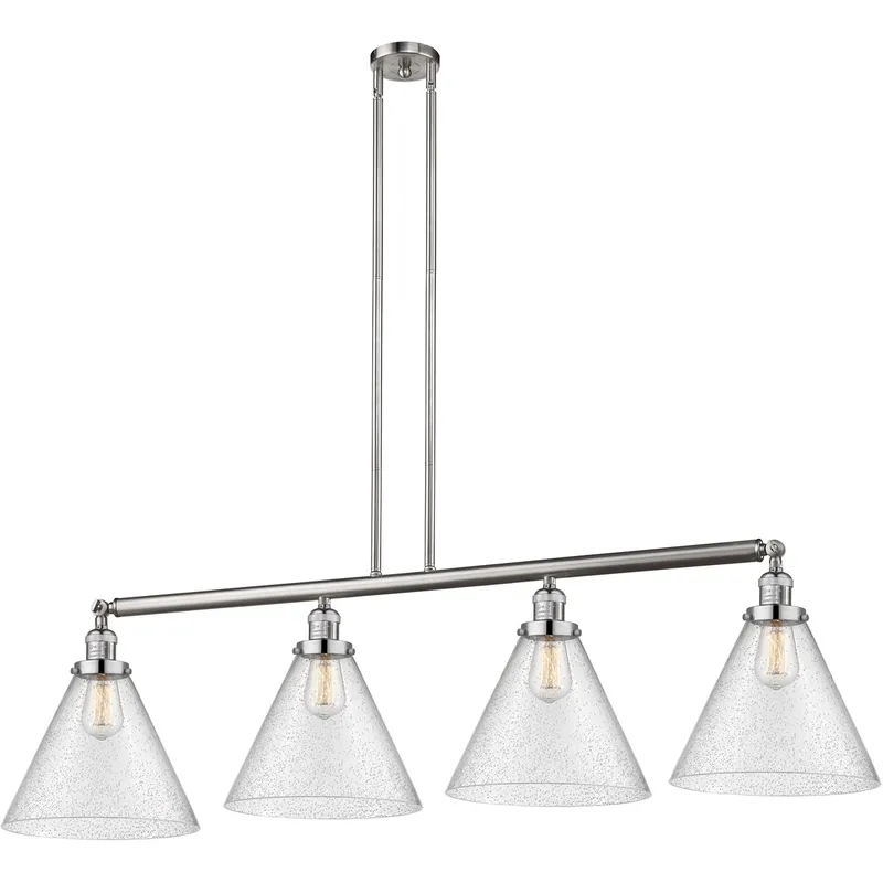 Franklin Restoration X-Large Cone LED 56 inch Brushed Satin Nickel Island Light Ceiling Light in Seedy Glass, Franklin Restoration