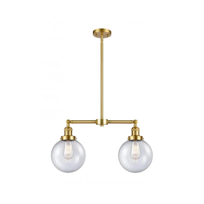 Franklin Restoration Large Beacon 2 Light 25 inch Satin Gold Chandelier Ceiling Light in Seedy Glass, Franklin Restoration