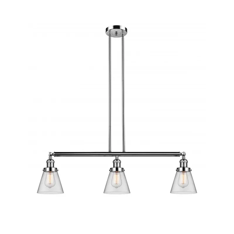 Franklin Restoration Small Cone 3 Light 39 inch Polished Nickel Island Light Ceiling Light in Clear Glass, Franklin Restoration