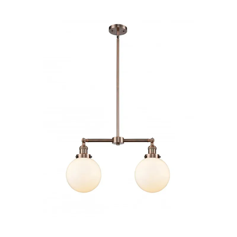 Franklin Restoration Large Beacon 2 Light 25 inch Antique Copper Chandelier Ceiling Light in Matte White Glass, Franklin Restoration