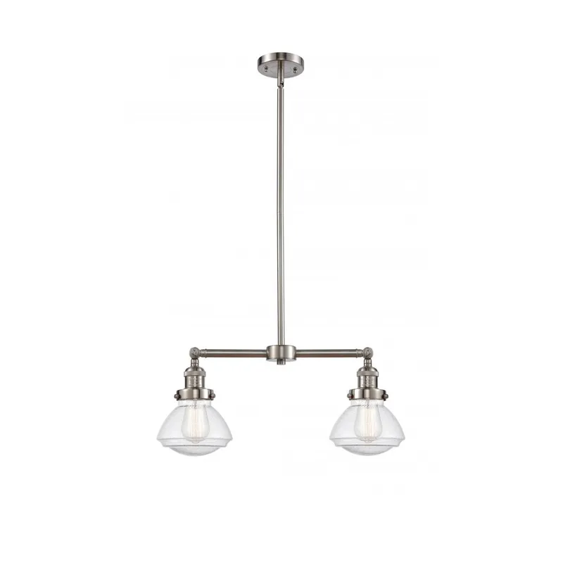 Franklin Restoration Olean 2 Light 22 inch Brushed Satin Nickel Island Light Ceiling Light in Seedy Glass, Franklin Restoration