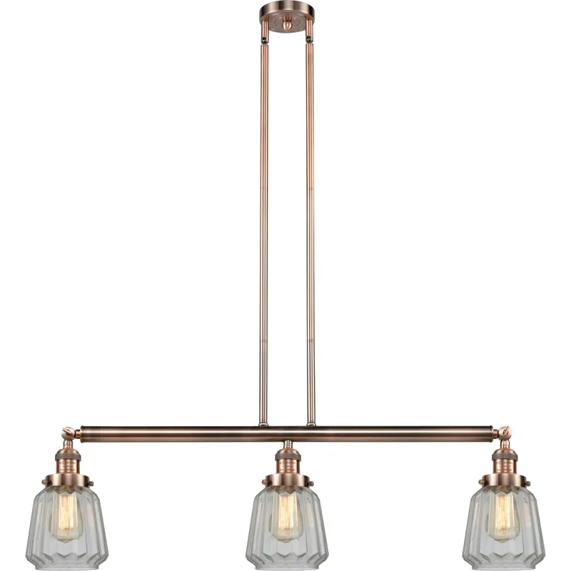 Franklin Restoration Chatham 3 Light 39 inch Antique Copper Island Light Ceiling Light in Clear Glass, Franklin Restoration
