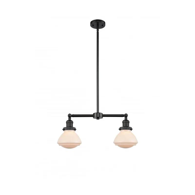 Franklin Restoration Olean 2 Light 22 inch Matte Black Island Light Ceiling Light in Matte White Glass, Franklin Restoration