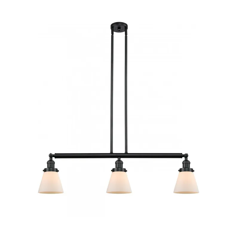 Franklin Restoration Small Cone 3 Light 39 inch Matte Black Island Light Ceiling Light in Matte White Glass, Franklin Restoration