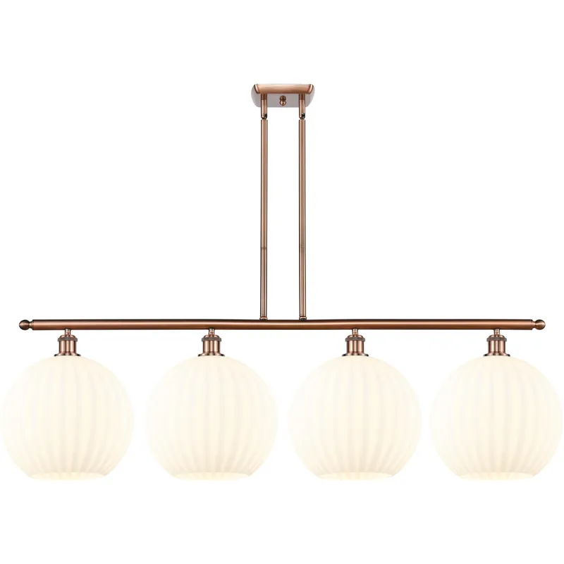 Ballston White Venetian 4 Light 50.25 inch Antique Copper Stem Hung Island Light Ceiling Light
