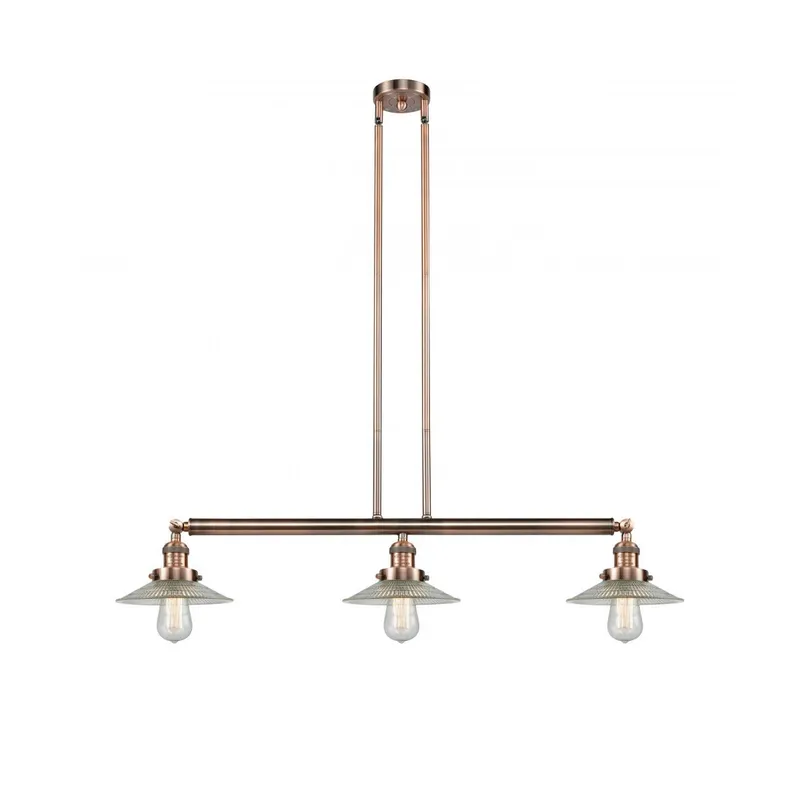 Franklin Restoration Halophane 3 Light 41 inch Antique Copper Island Light Ceiling Light in Clear Halophane Glass, Franklin Restoration