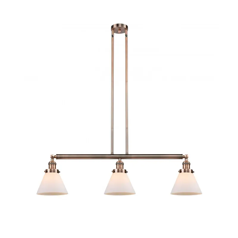 Franklin Restoration Large Cone 3 Light 40 inch Antique Copper Island Light Ceiling Light in Matte White Glass, Franklin Restoration