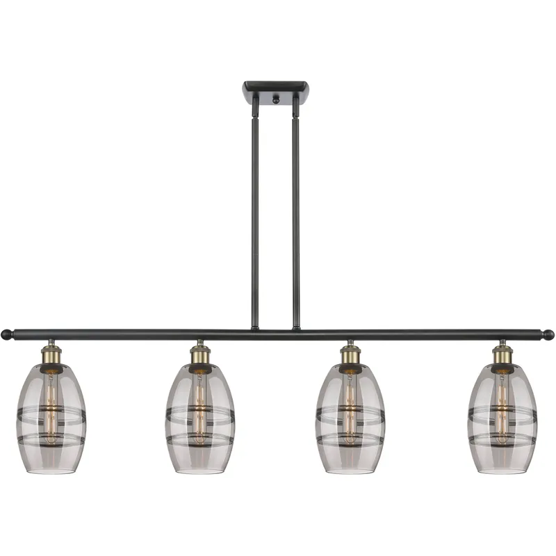 Ballston Vaz 4 Light 48 inch Black Antique Brass Stem Hung Island Light Ceiling Light
