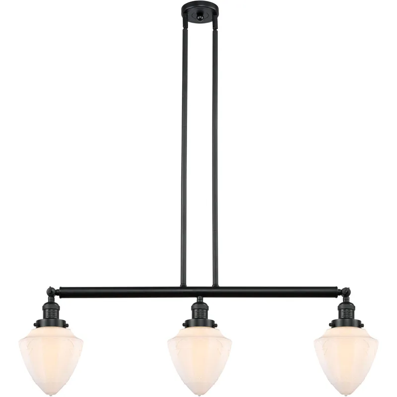 Franklin Restoration Bullet 3 Light 38 inch Matte Black Island Light Ceiling Light in Matte White Glass
