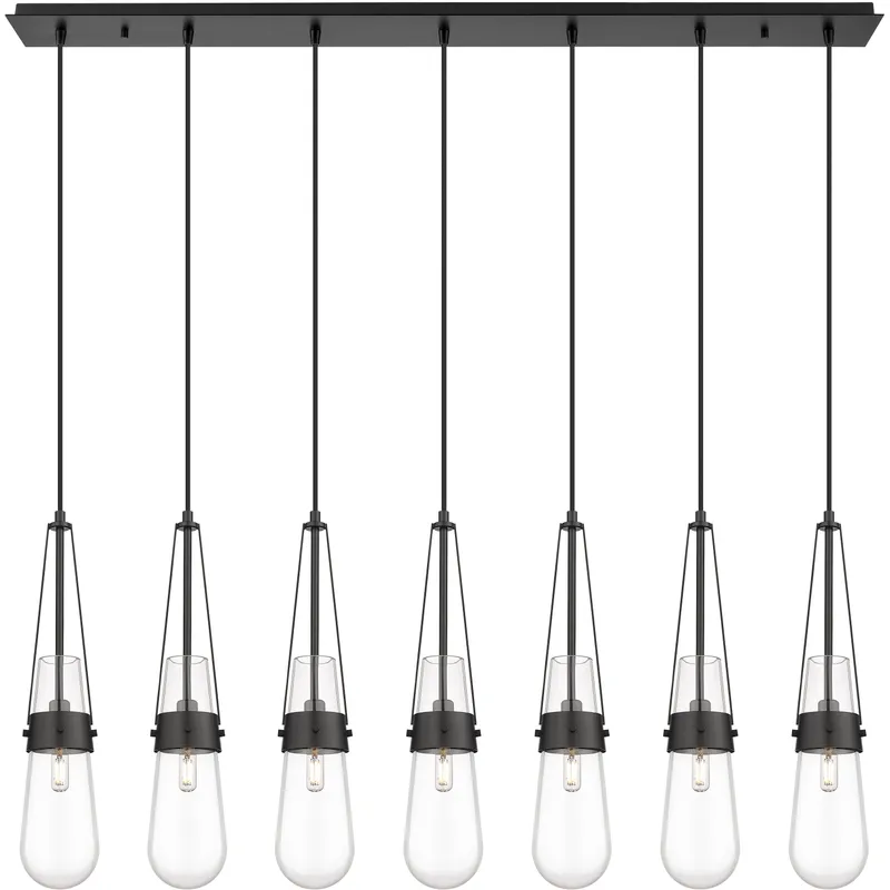 Milan 7 Light 48.13 inch Matte Black Linear Pendant Ceiling Light in Clear Glass