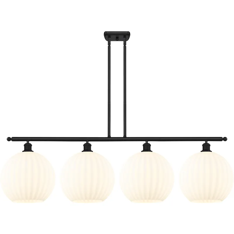 Ballston White Venetian 4 Light 50.25 inch Matte Black Stem Hung Island Light Ceiling Light