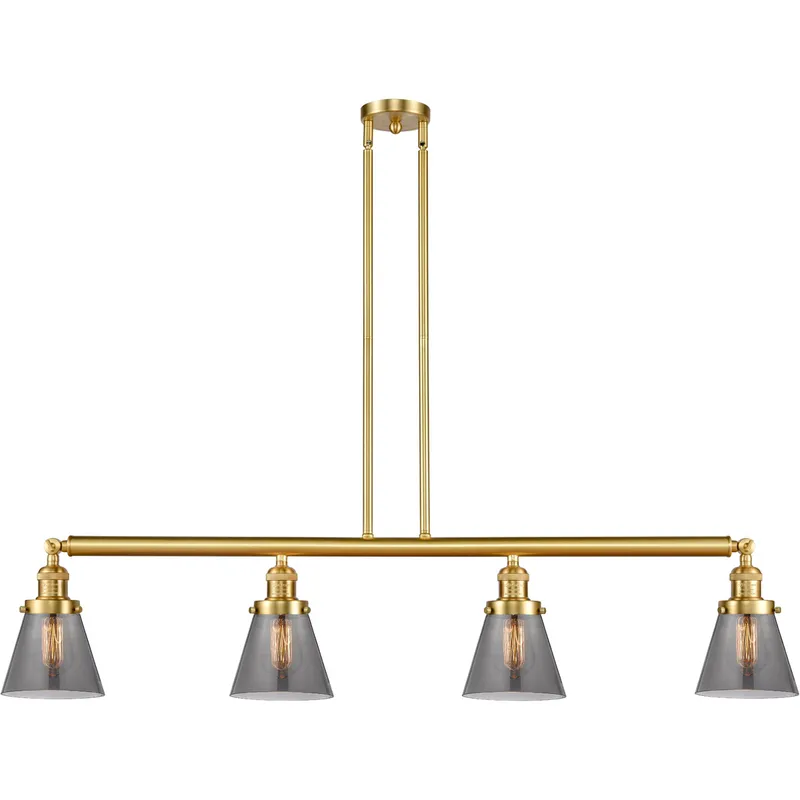 Franklin Restoration Small Cone LED 50.88 inch Satin Gold Island Light Ceiling Light in Plated Smoke Glass, Franklin Restoration