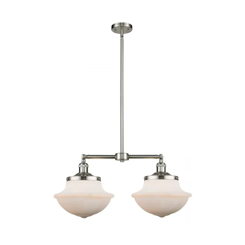 Franklin Restoration Large Oxford 2 Light 25 inch Brushed Satin Nickel Island Light Ceiling Light in Matte White Glass, Franklin Restoration