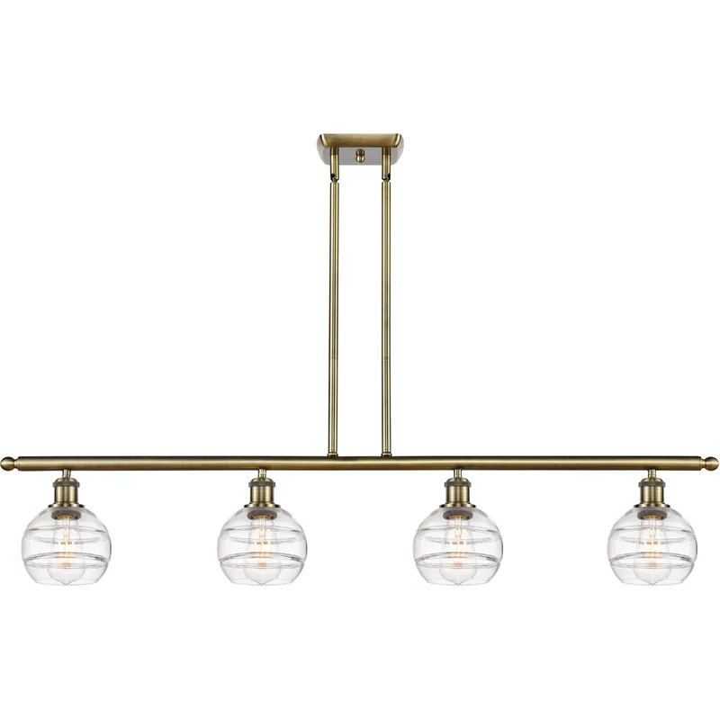 Ballston Rochester 4 Light 48 inch Antique Brass Stem Hung Island Light Ceiling Light