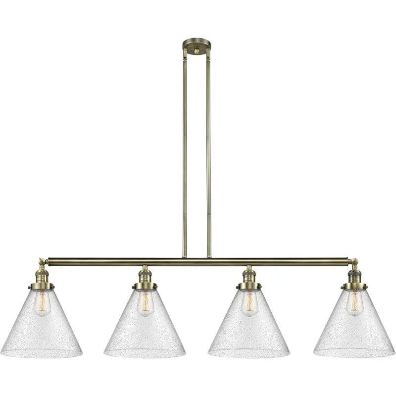 Franklin Restoration X-Large Cone LED 56 inch Antique Brass Island Light Ceiling Light in Seedy Glass, Franklin Restoration