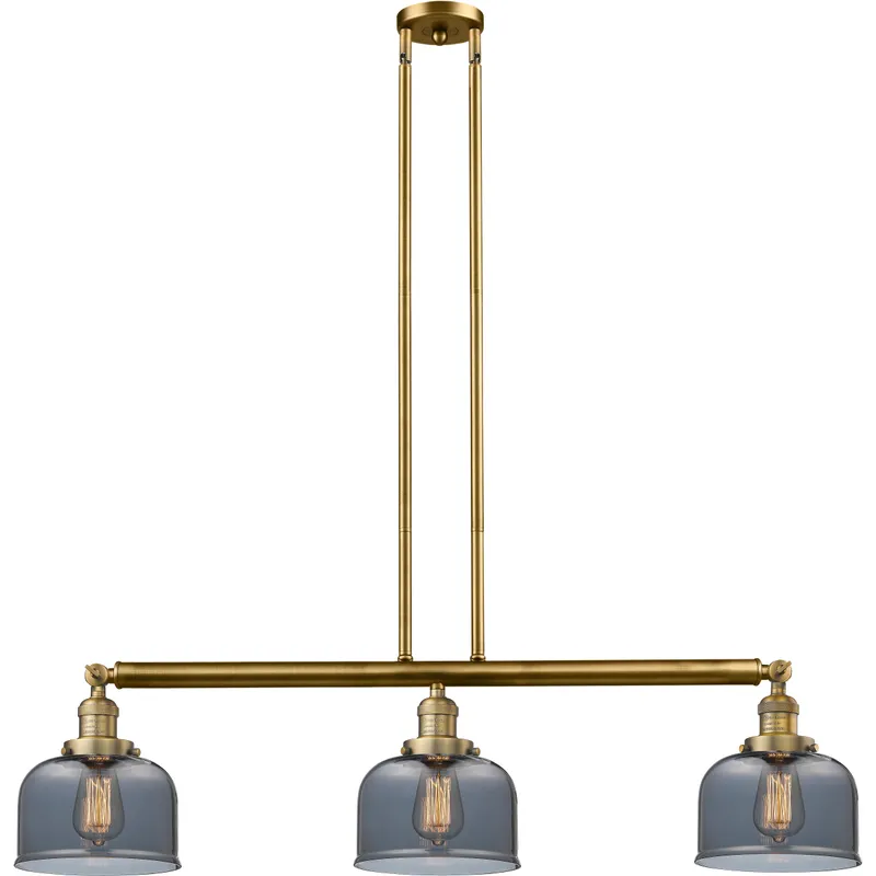 Franklin Restoration Large Bell LED 41 inch Brushed Brass Island Light Ceiling Light in Plated Smoke Glass, Franklin Restoration