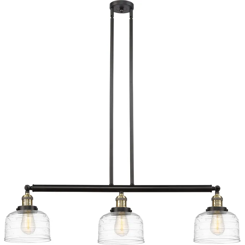Franklin Restoration Bell LED 40.5 inch Black Antique Brass Island Light Ceiling Light in Clear Deco Swirl Glass